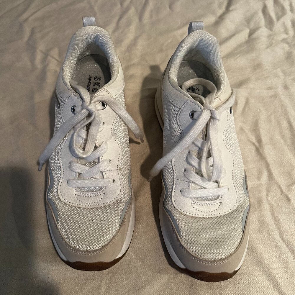 Skechers Million Air White/Tan Wedge Sneaker